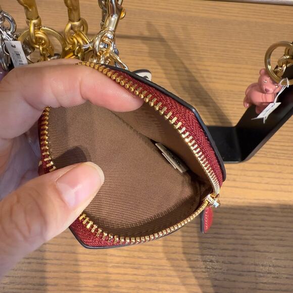 Coach CP368 Heart Bag Charm IN Gold/Dark Ruby Authentic - Picture 3 of 4